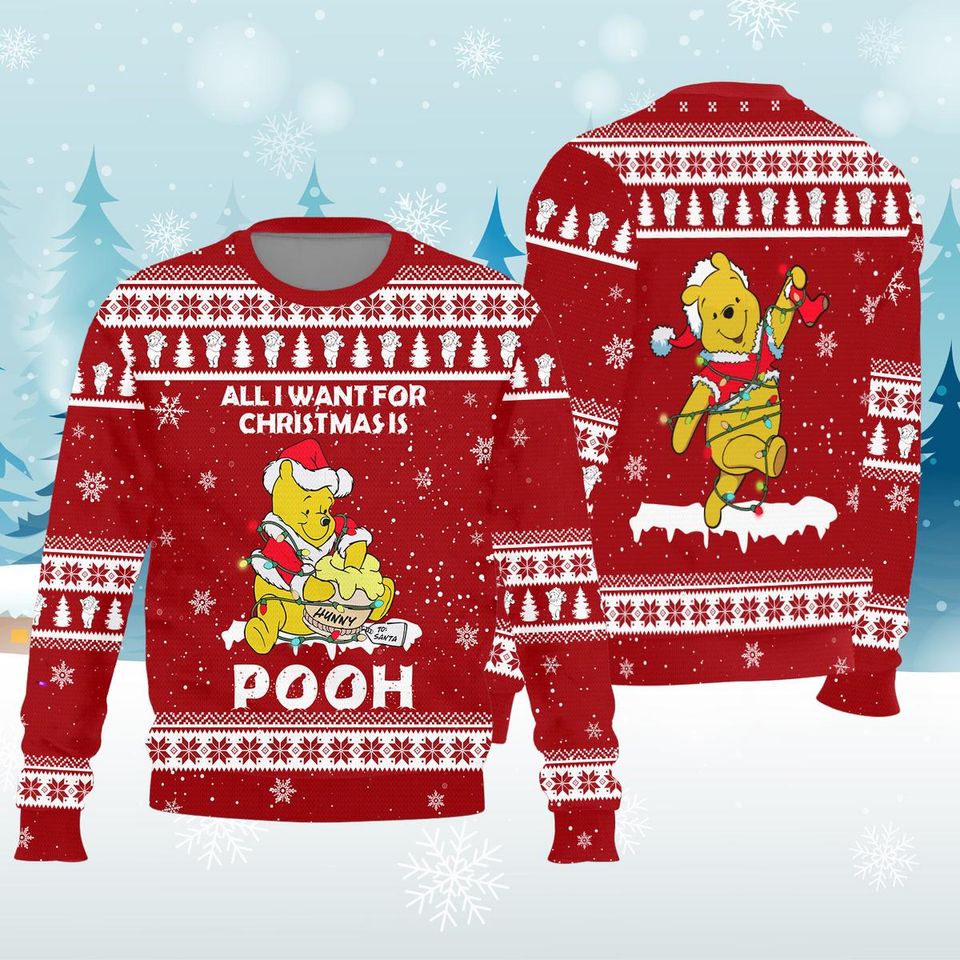 Funny Hungry Bear Ugly Sweatshirt, All I Want For Christmas Is Yellow Sant Bear Xmas Ugly Sweatshirt - Image 4