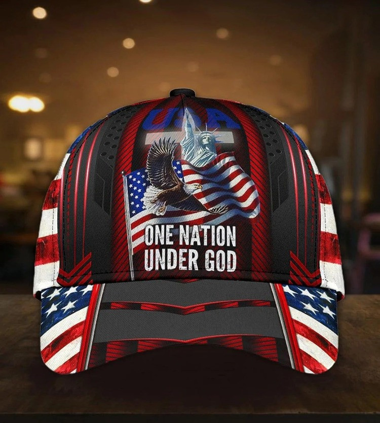 Funny Jesus and Eagle Classic Cap, One Nation Under God Jesus Hats for Men, Women Christian Birthday Gift Trucker Hats Custom Hats Gifts For Men & Women