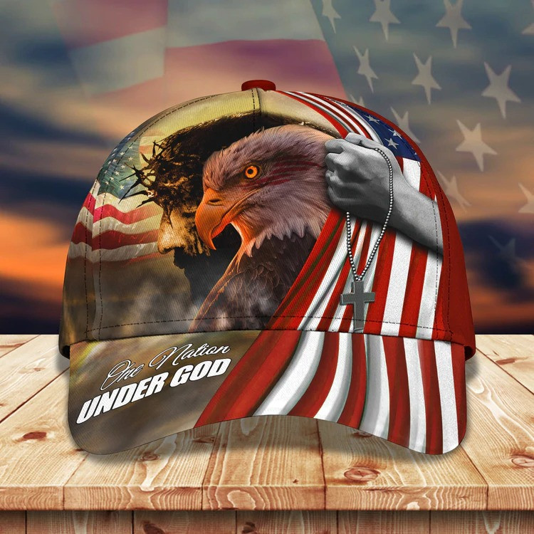 Funny Jesus and Eagle Classic Cap, One Nation Under God Jesus Hats for Men, Women Christian Birthday Gift Trucker Hats Custom Hats Gifts For Men & Women