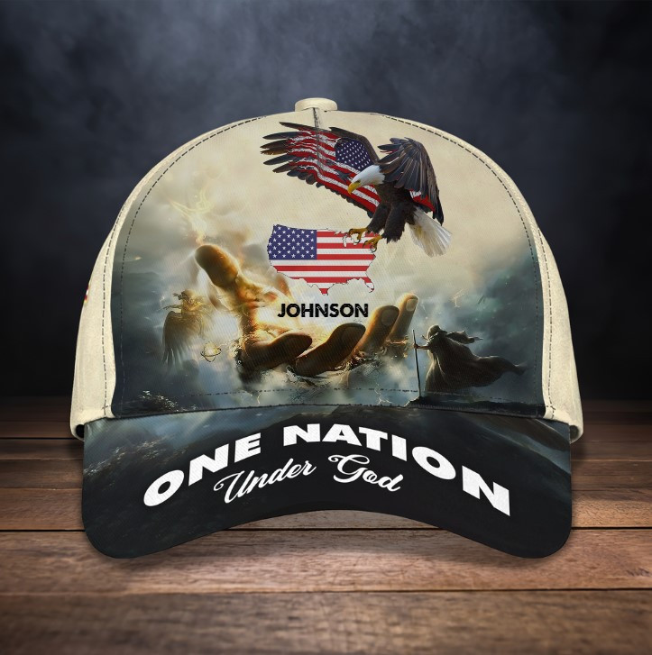 Funny Jesus and Eagle Classic Cap, One Nation Under God Jesus Hats for Men, Women Christian Birthday Gift Trucker Hats Custom Hats Gifts For Men & Women