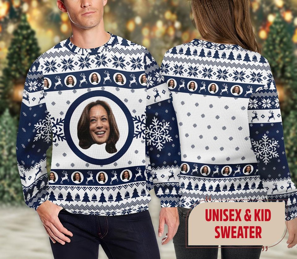 Funny Kamala Harris Ugly Christmas Sweater, Harris Face Xmas