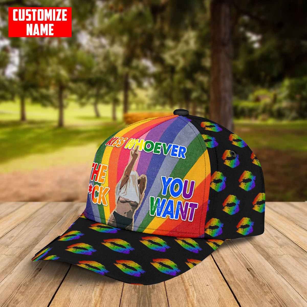 Funny LGBT Pride Month Kiss Whoever The Fuck You Want Classic Cap for LGBT Community Trucker Hats Custom Hats Gifts For Men & Women