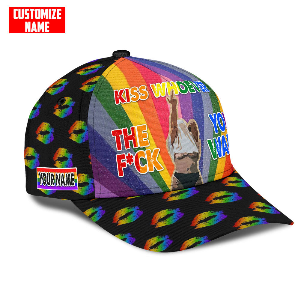 Funny LGBT Pride Month Kiss Whoever The Fuck You Want Classic Cap for LGBT Community Trucker Hats Custom Hats Gifts For Men & Women
