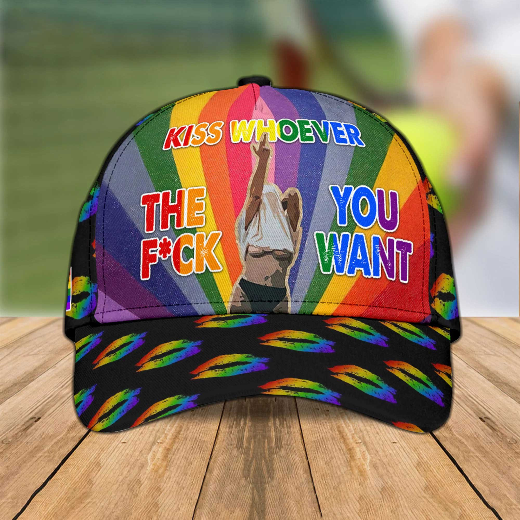 Funny LGBT Pride Month Kiss Whoever The Fuck You Want Classic Cap for LGBT Community Trucker Hats Custom Hats Gifts For Men & Women