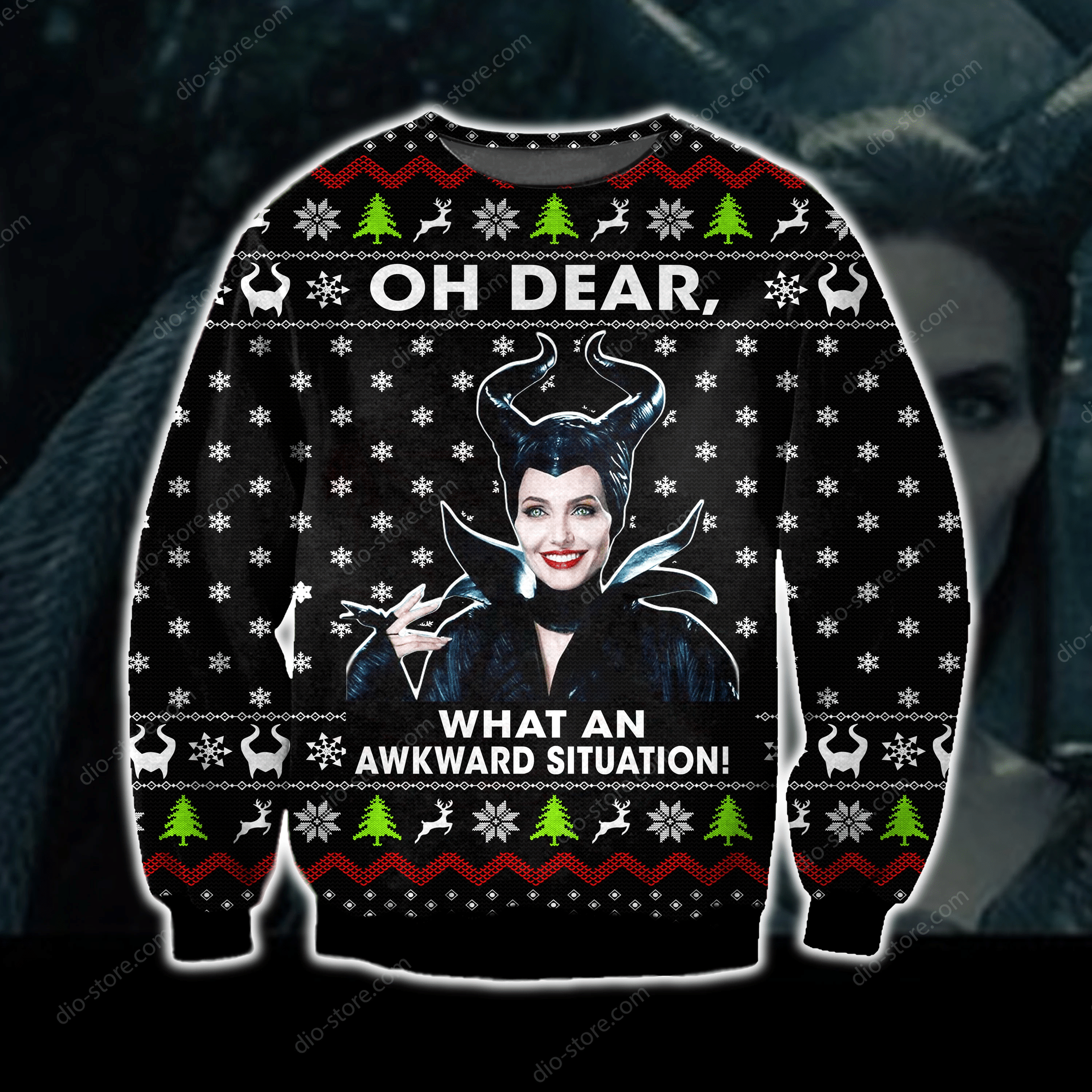 Funny Maleficent Knitting Pattern 3D Print Ugly Christmas Sweater Adult 3D Funny Matching for family