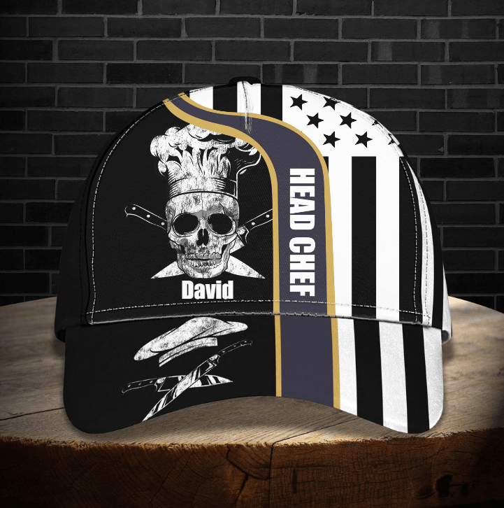 Funny Master Chef Skull Classic Cap for Men, Custom Name Skull Hat for Chef Cook Trucker Hats Custom Hats Gifts For Men & Women