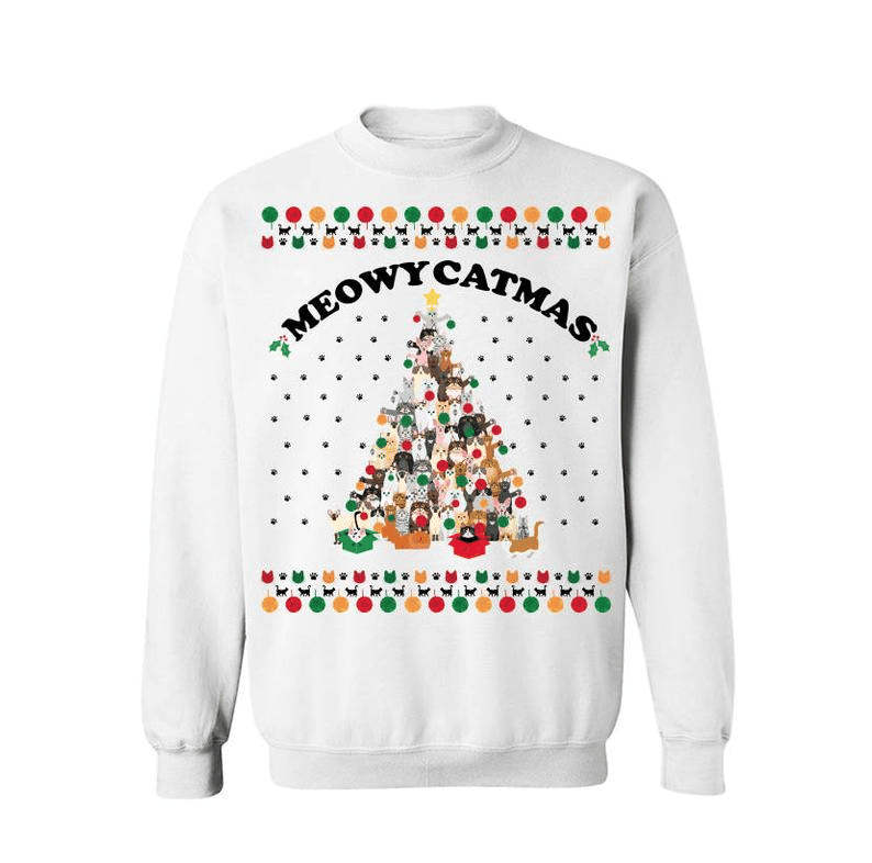 Funny Meowy Catmas Ugly Christmas Sweater Adult 3D Funny Matching for family