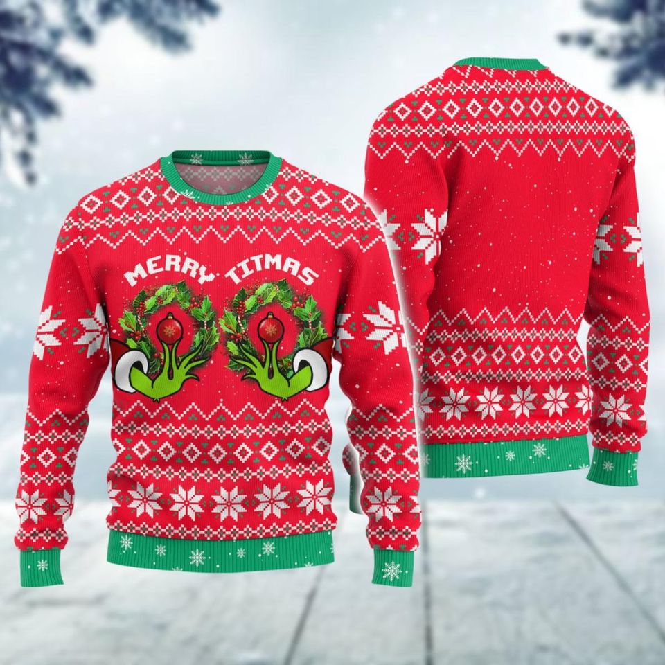 Funny Merry Titmas Ugly Sweater, Chest Christmas Sweatshirt