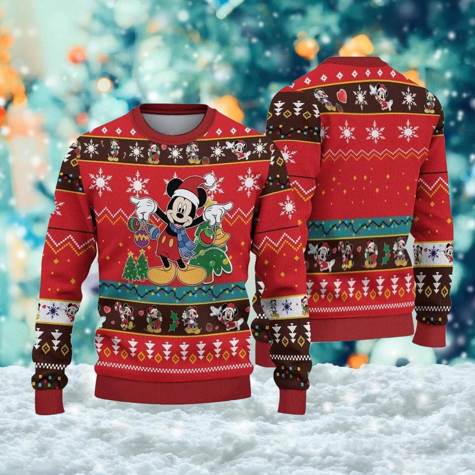 Funny Mouse Ugly Christmas Sweater, Mouse Santa Red Hat Xmas Party Sweater