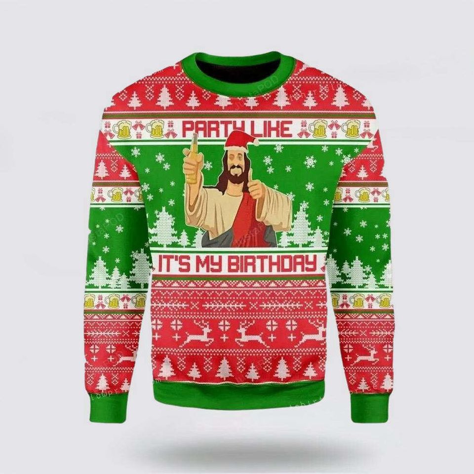 Funny My Birthday Jesus Ugly Christmas Sweater - Image 5