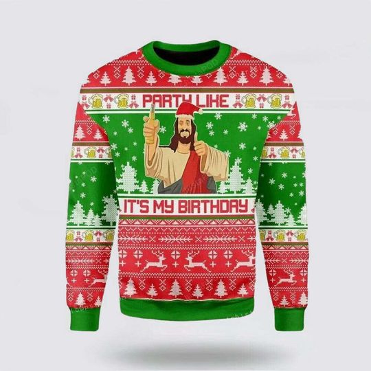 Funny My Birthday Jesus Ugly Christmas Sweater - Image 9