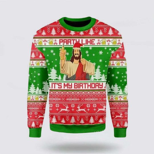 Funny My Birthday Jesus Ugly Christmas Sweater - Image 13