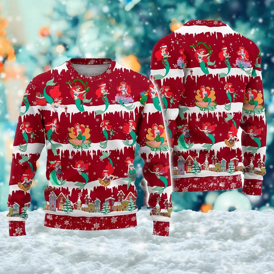 Funny Ocean Princess Ugly Christmas Sweater, Mermaid Princess Xmas 3D Sweater