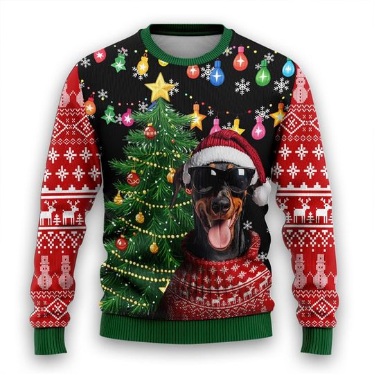 Funny Pet Ugly Sweatshirt, Xmas Holiday, Christmas Tree Sunglasses Dog Sweatshirt - Image 3