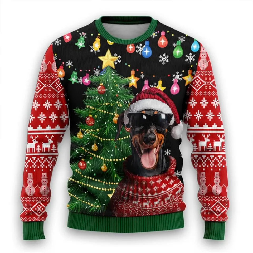 Funny Pet Ugly Sweatshirt, Xmas Holiday, Christmas Tree Sunglasses Dog Sweatshirt - Image 2