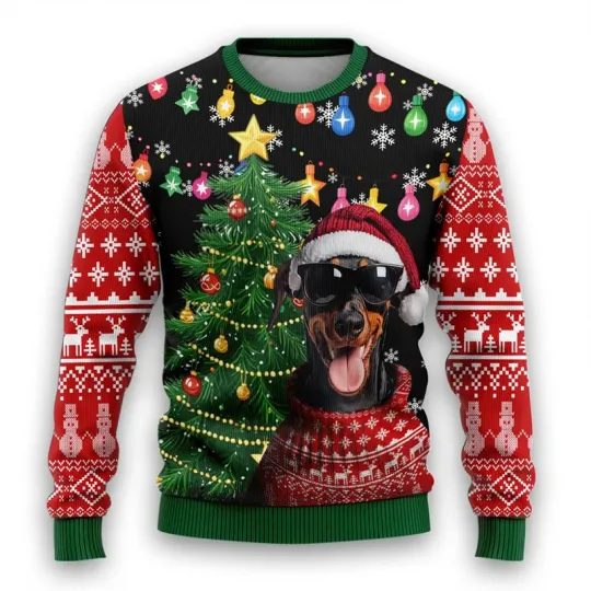 Funny Pet Ugly Sweatshirt, Xmas Holiday, Christmas Tree Sunglasses Dog Sweatshirt - Image 4