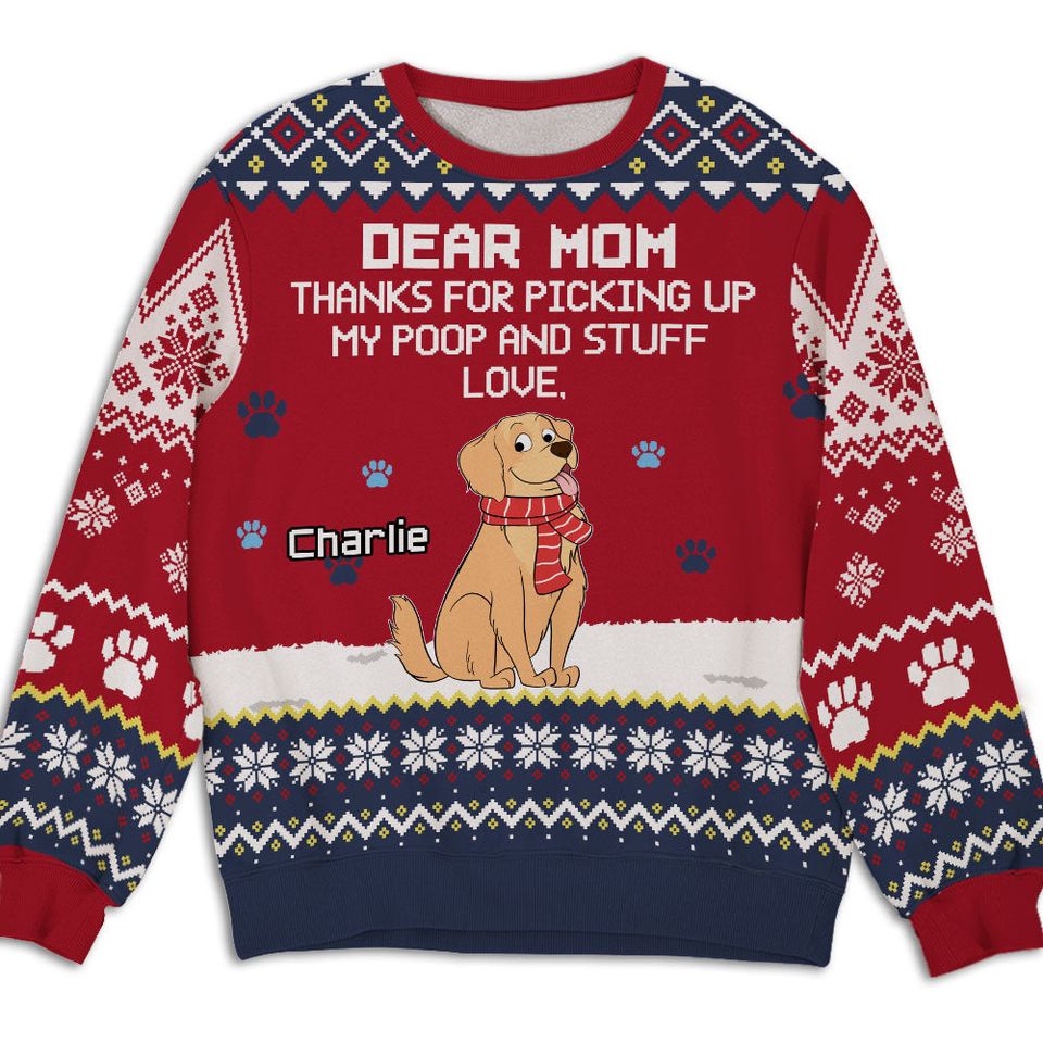 Funny Picking Up Dog Parent Custom Pet Lover Personalized Snowing Jumper Ugly Sweatshirt