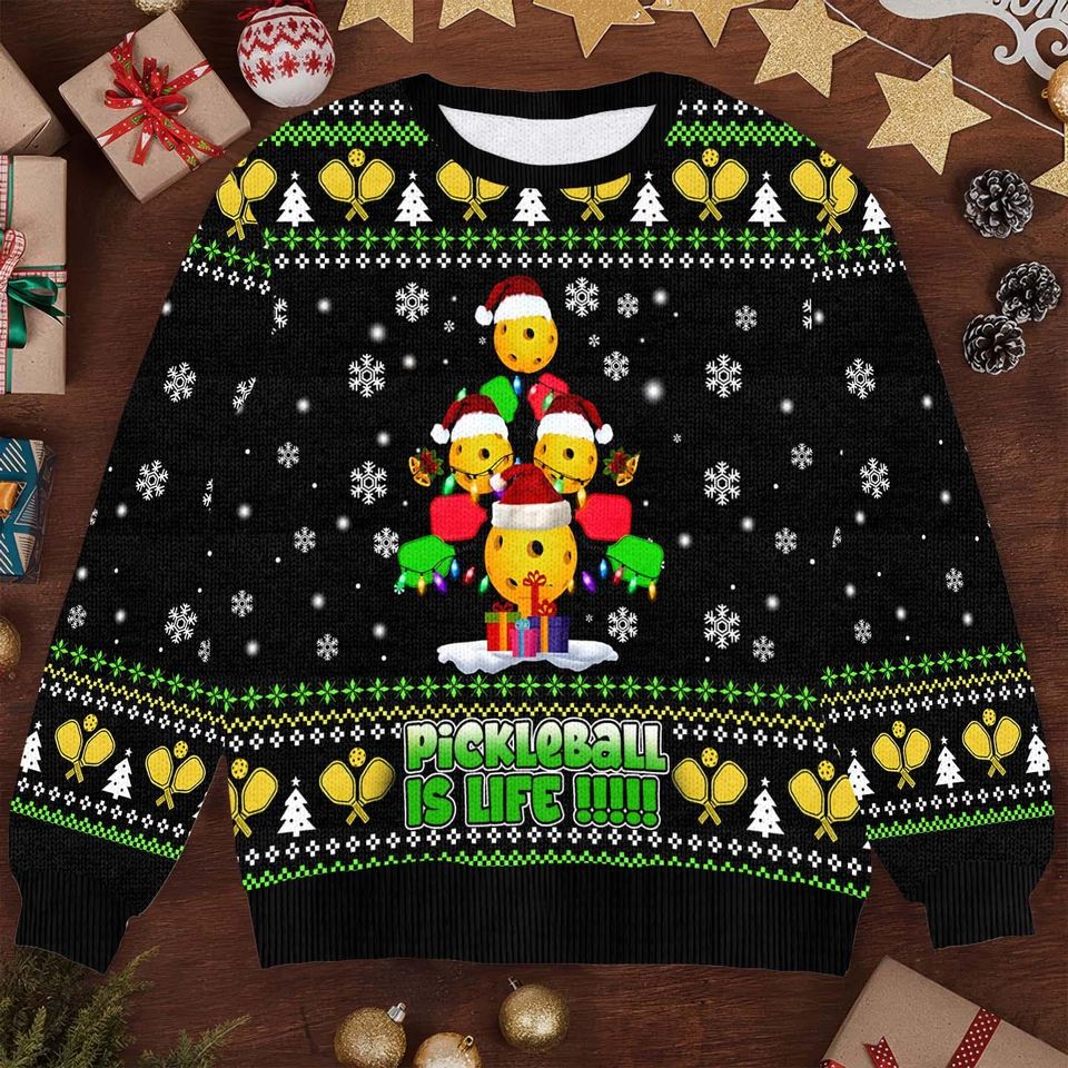 Funny Pickleball Christmas Sweater - Pickleball Is Life Ugly Xmas Sweater