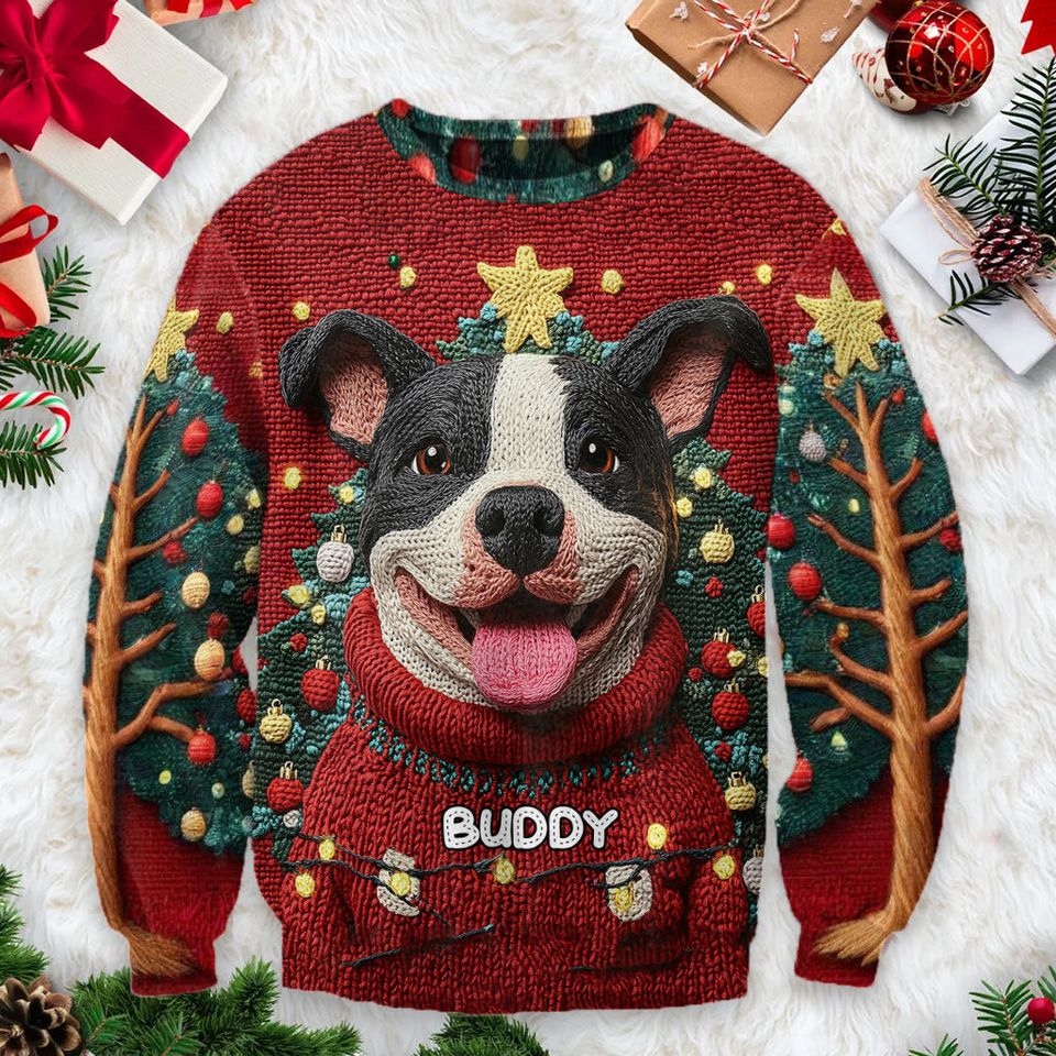 Funny Pitbull Christmas Personalized Dog Ugly Sweater