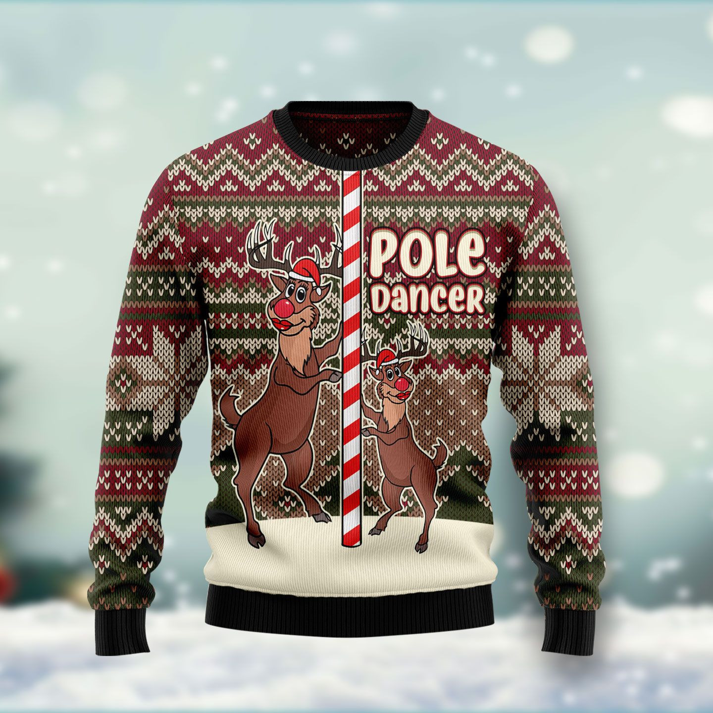 Funny Pole Dancer Reindeer Ugly Christmas Sweater Adult 3D Funny Matching for family