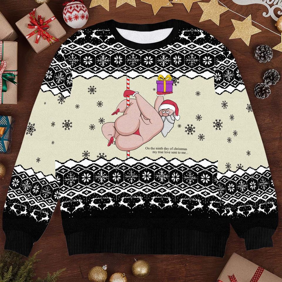 Funny Pole Dancing Santa Christmas Sweater - Naughty Ugly Xmas Sweater