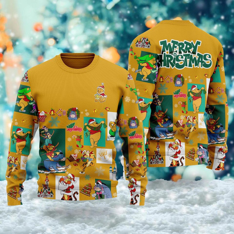 Funny Pooh Ugly Christmas Sweater, Bear And Friends Xmas Sweatshirt