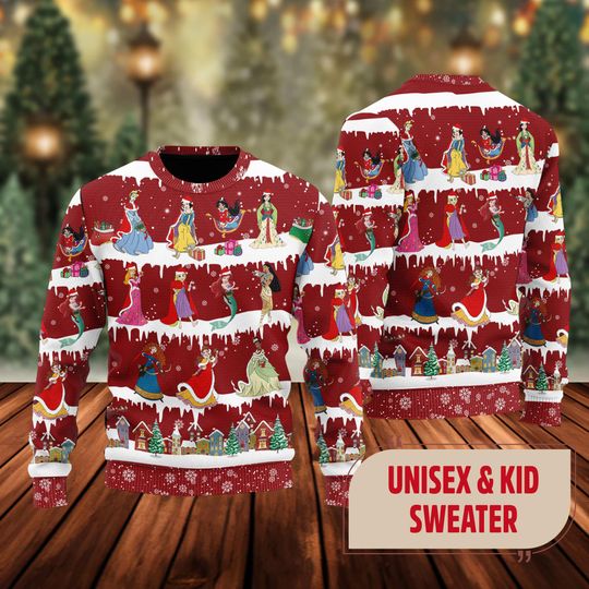 Funny Princess Team Girl Ugly Christmas Sweater, Princess Group Character Xmas Ugly Sweatshirt - Image 4