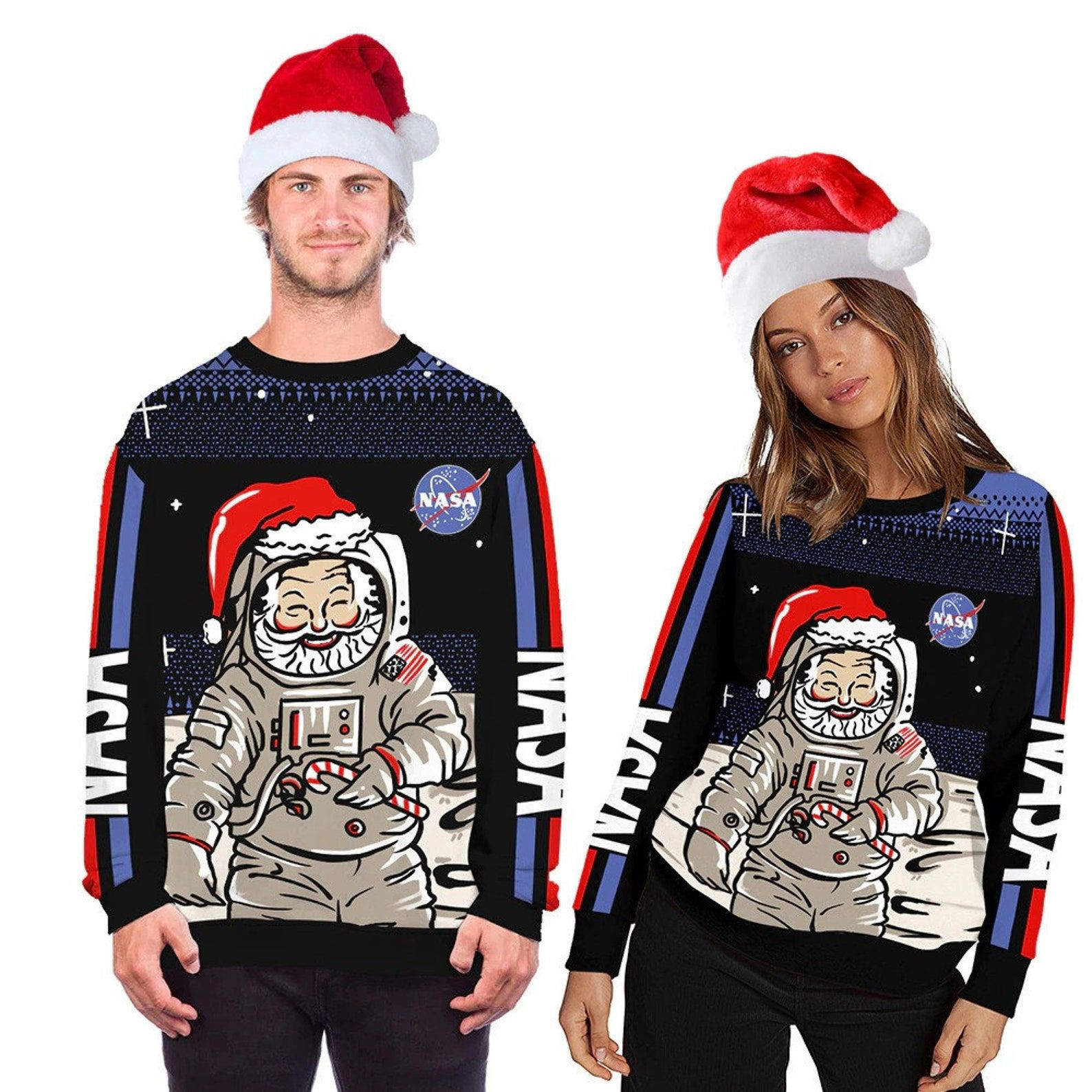 Funny Santa Claus Astronaut Ugly Christmas Sweater Adult 3D Funny Matching for family