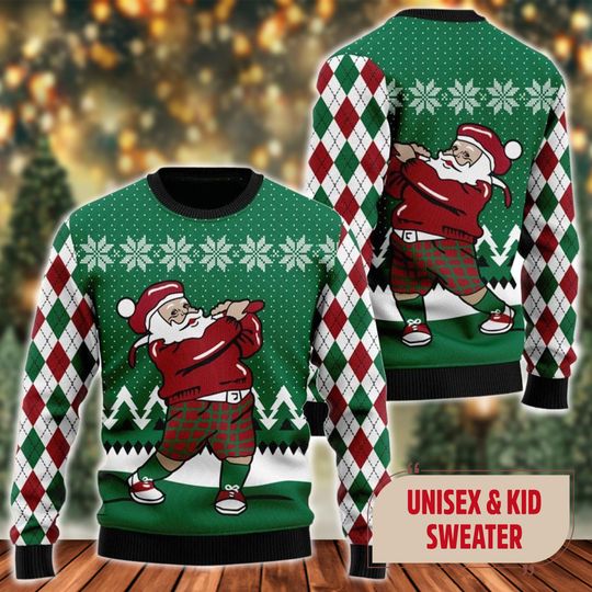 Funny Santa Claus Plays Golf Ugly Christmas Sweater, Funny Santa Xmas Sweatshirt - Image 7