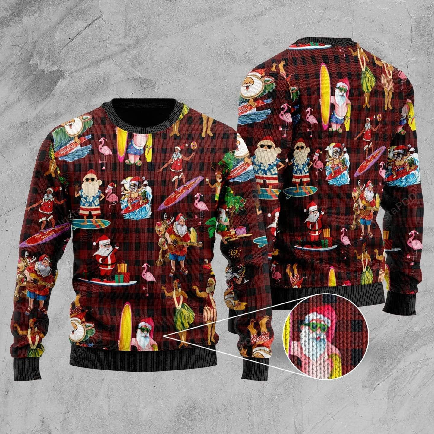 Funny Santa Claus Surfing Ugly Christmas Sweater Adult 3D Funny Matching for family