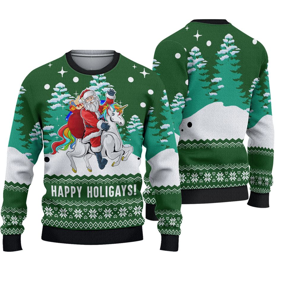 Funny Santa Happy Holigays Ugly Christmas 3D Sweater