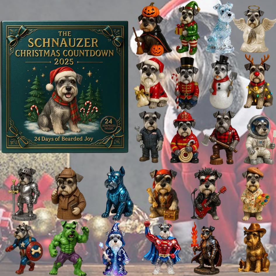 Funny Schnauzer Advent Calendar 2025, 24 Days of Dog Figurine Surprises Calendar, Christmas Countdown Gift Box for Schnauzer Lovers