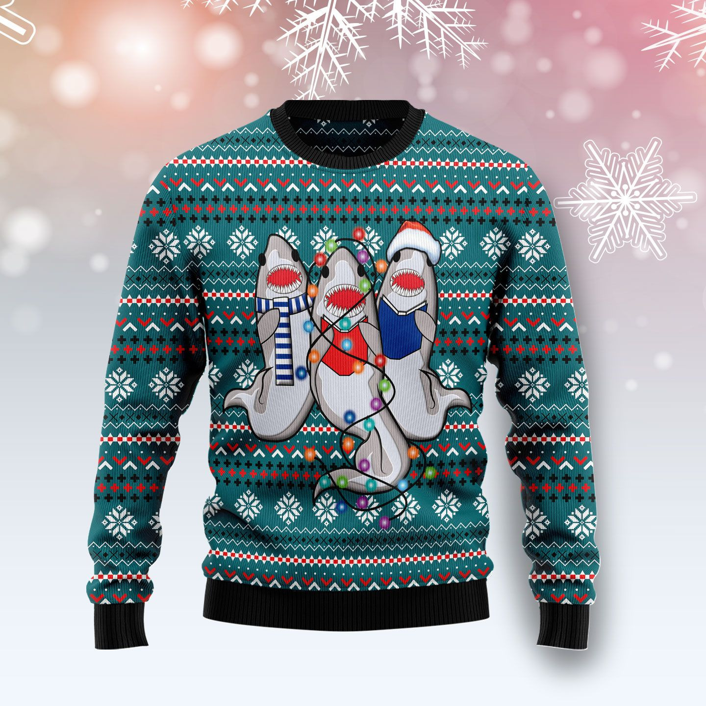 Funny Shark  Ugly Christmas Sweater Adult 3D Funny Matching for family