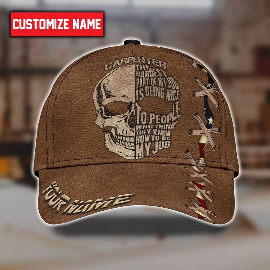 Funny Skull Carpenter Hat for Men, Carpentry 3D Baseball Cap for Skull Lovers Trucker Hats Custom Hats Gifts For Men & Women