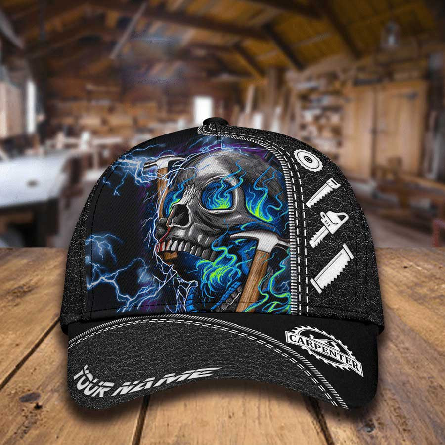 Funny Skull Carpenter Hat for Men, Carpentry 3D Baseball Cap for Skull Lovers Trucker Hats Custom Hats Gifts For Men & Women