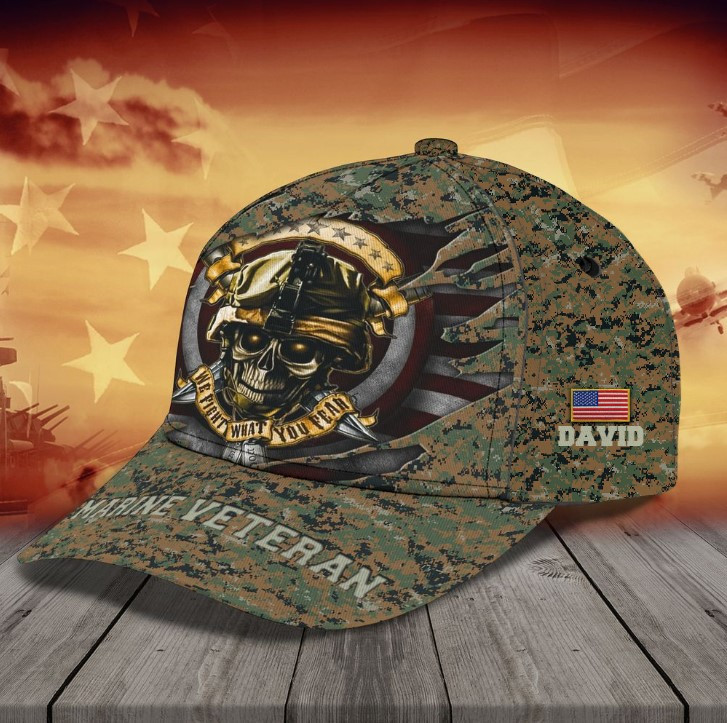 Funny Skull Marine Corp Camo Classic Cap for Husband Veteran Hat for Skull Lovers Trucker Hats Custom Hats Gifts For Men & Women