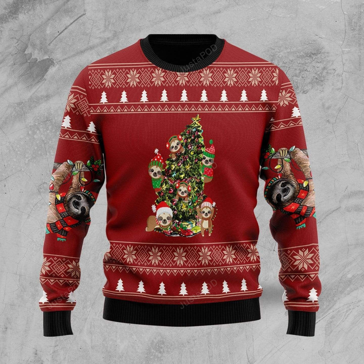 Funny Sloth Decor Christmas Tree Red Ugly Christmas Sweater Adult 3D Funny Matching for family