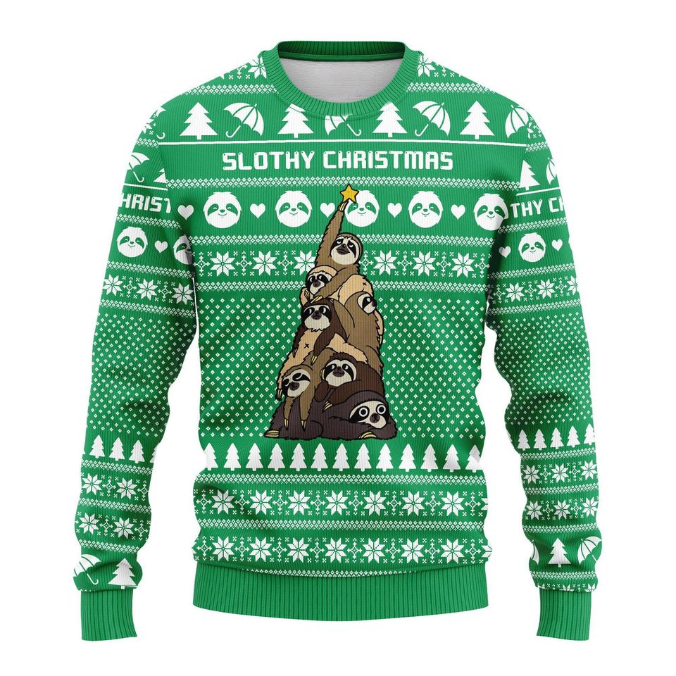 Funny Sloth Tree Ugly Christmas Sweater