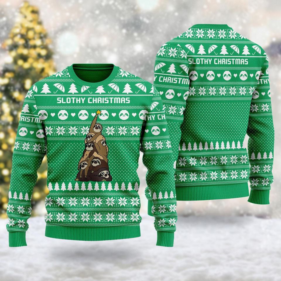 Funny Sloth Tree Ugly Christmas Sweater, Christmas Gift For Men Women Kid