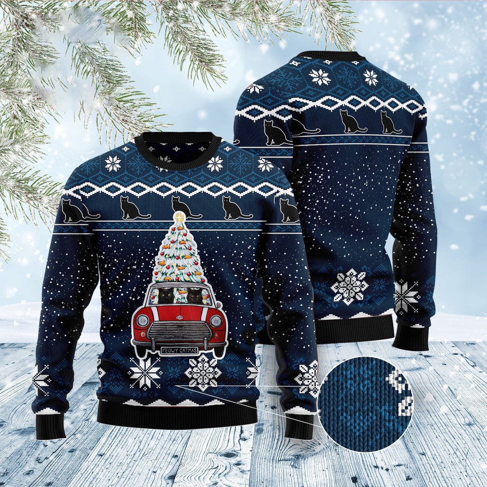 Funny Sweaters Black Cat Meowy Catmas Ugly Christmas Sweater Gift For Cat Lover