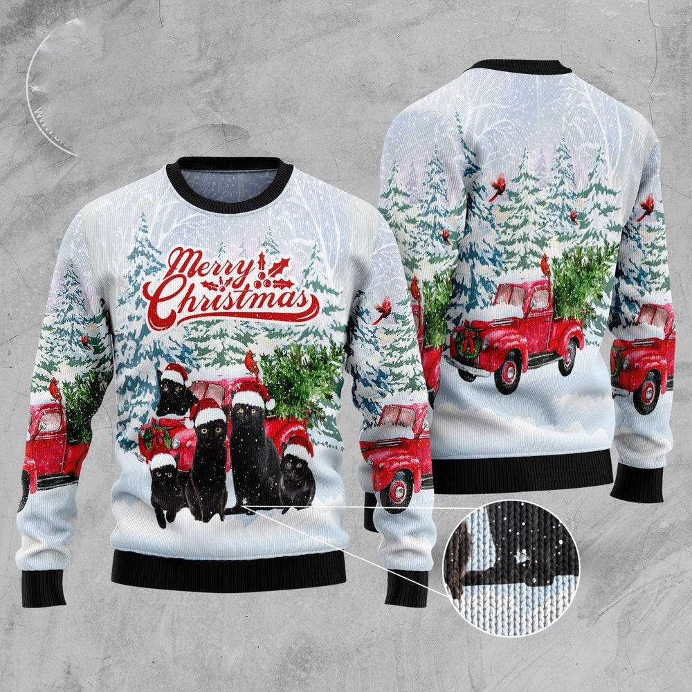 Funny Sweaters Black Cat Merry Christmas Ugly Christmas Sweater Gift For Cat Lover