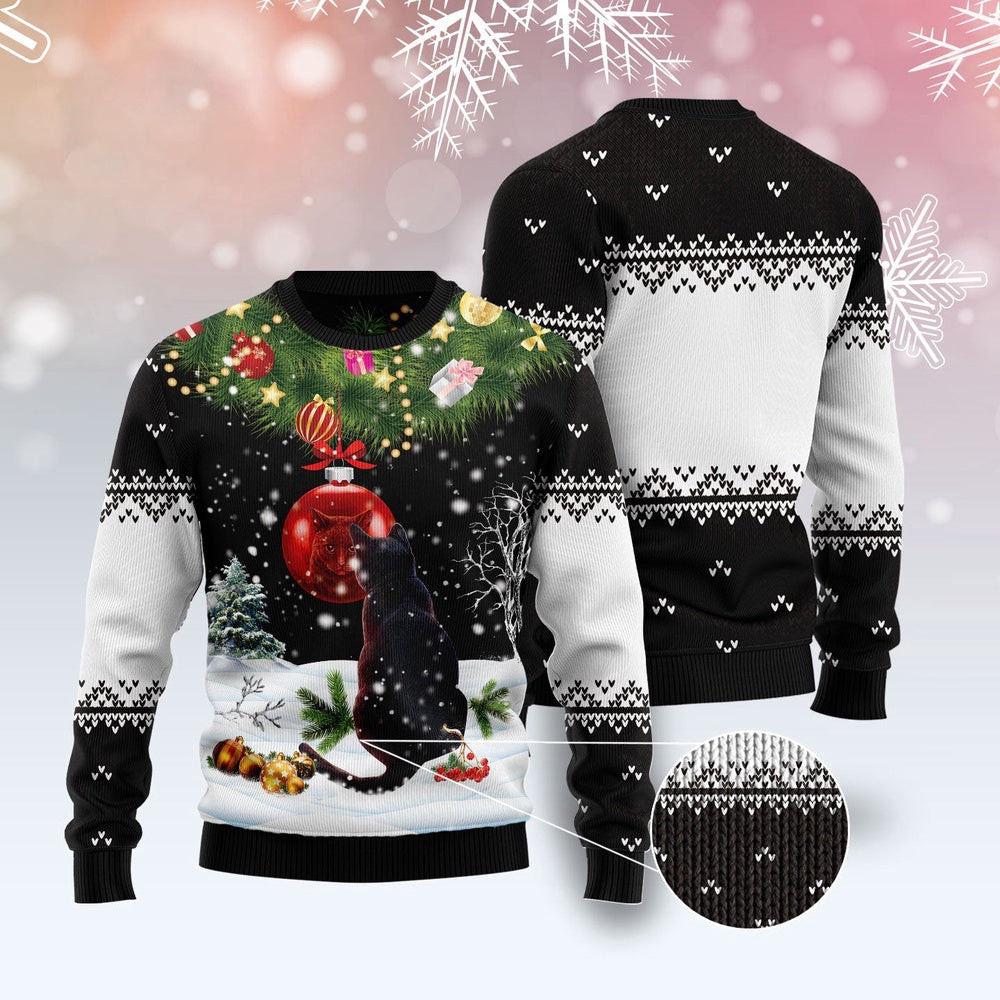 Funny Sweaters Black Cat Mirror Ugly Christmas Sweater Gift For Cat Lover
