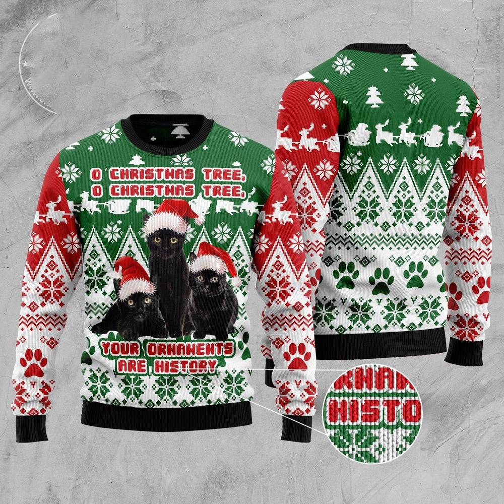 Funny Sweaters Black Cat Oh Christmas Tree Ugly Christmas Sweater Gift For Cat Lover