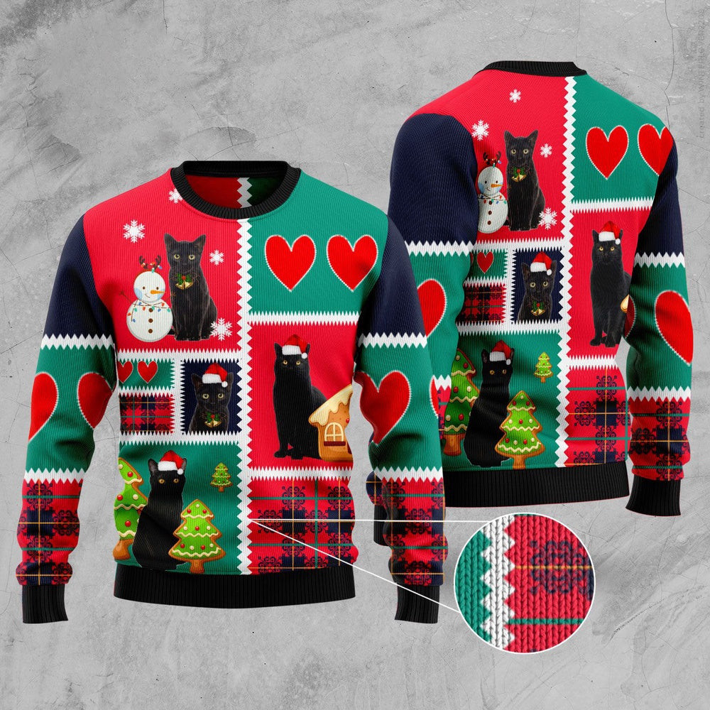 Funny Sweaters Black Cat Snow Ugly Christmas Sweater Gift For Cat Lover
