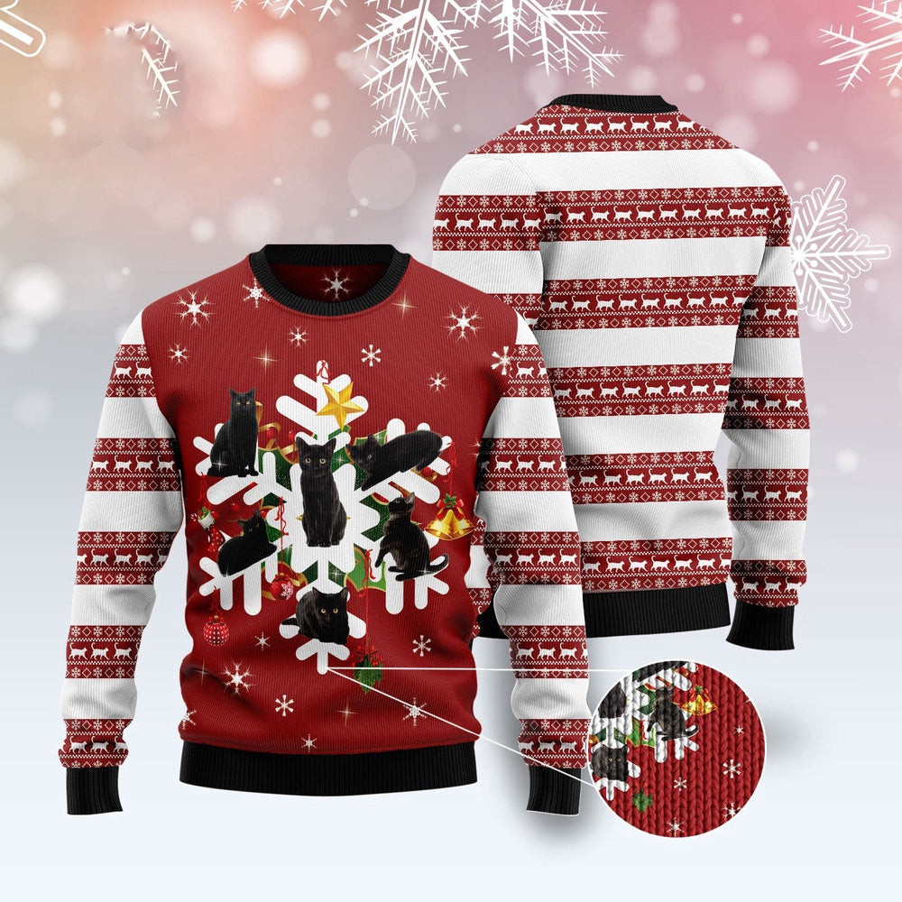 Funny Sweaters Black Cat Snowflake Ugly Christmas Sweater Gift For Cat Lover