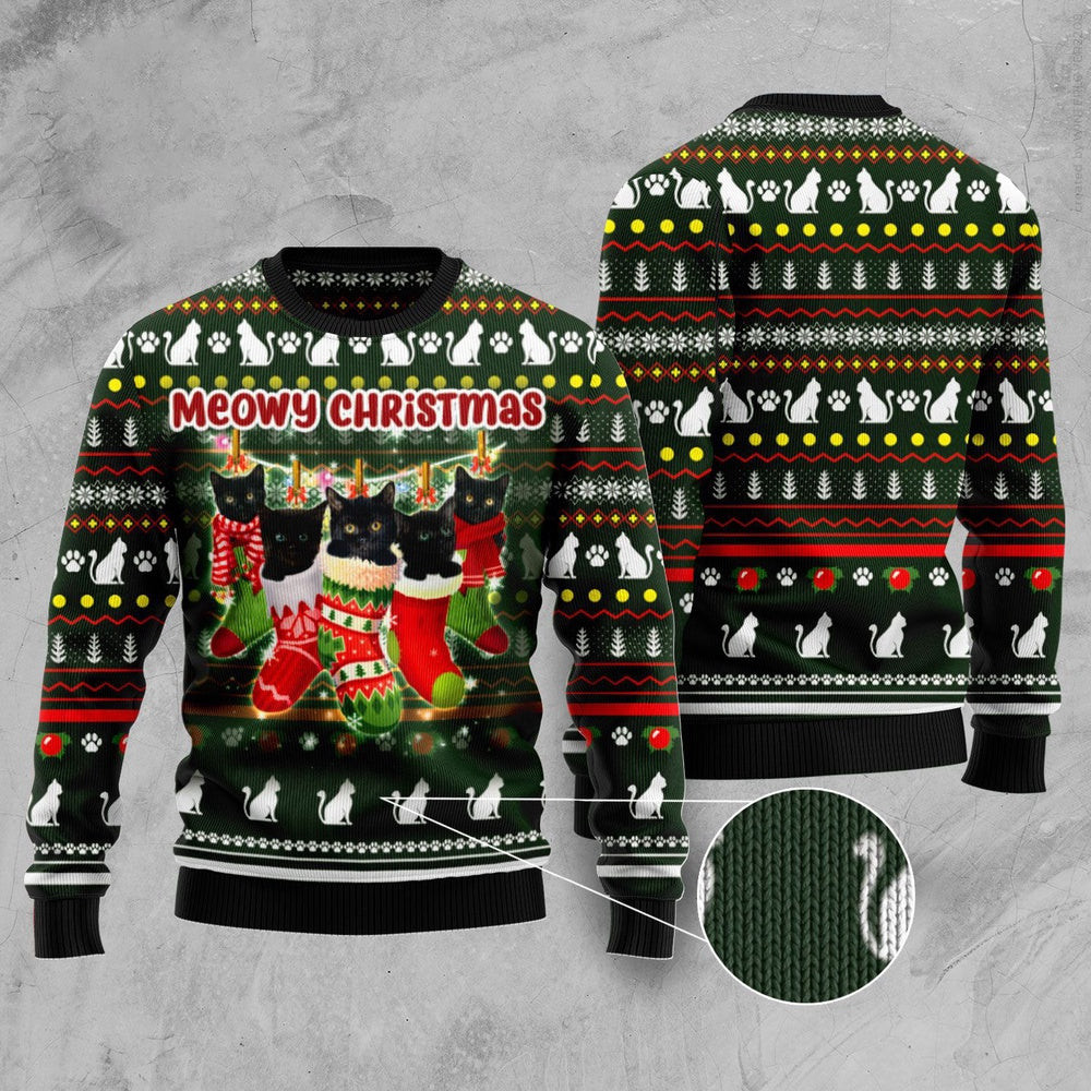 Funny Sweaters Black Cat Socks Ugly Christmas Sweater Gift For Cat Lover