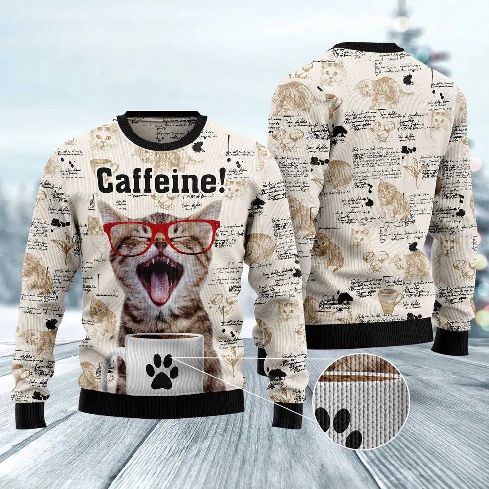 Funny Sweaters Cat Caffeine Ugly Christmas Sweater Gift For Cat Lover