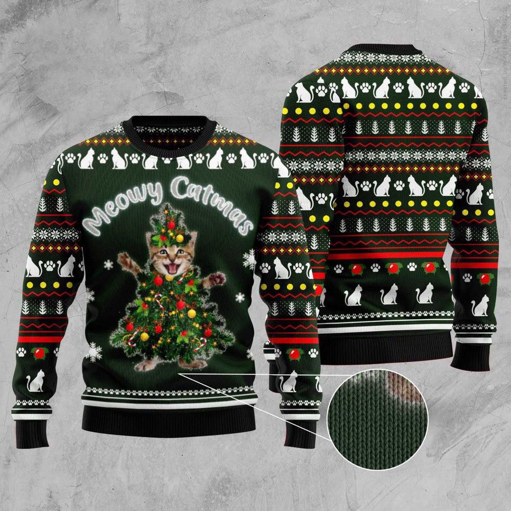 Funny Sweaters Cat Christmas Tree Meowy Catmas Ugly Christmas Sweater Gift For Cat Lover