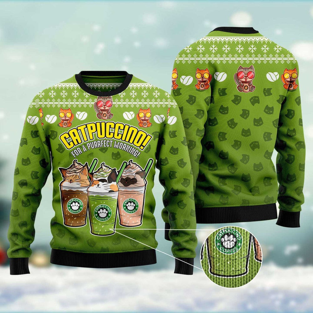 Funny Sweaters Cat Coffee Ugly Christmas Sweater Gift For Cat Lover