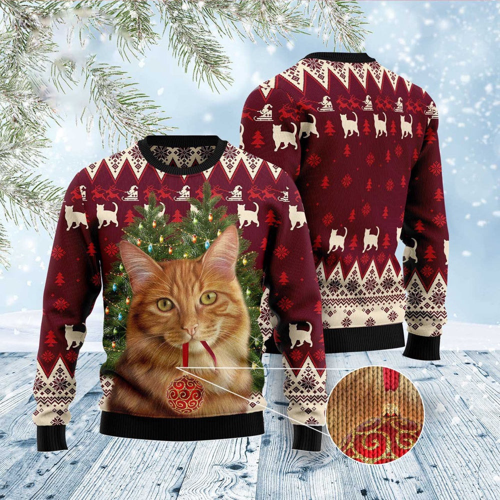 Funny Sweaters Cat Decor Pine Ugly Christmas Sweater Gift For Cat Lover